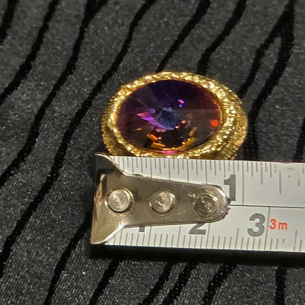 Vintage Omega Gold Tone Mesh Wrap Cufflinks Purple Rivoli Glass Stone Formal Pai